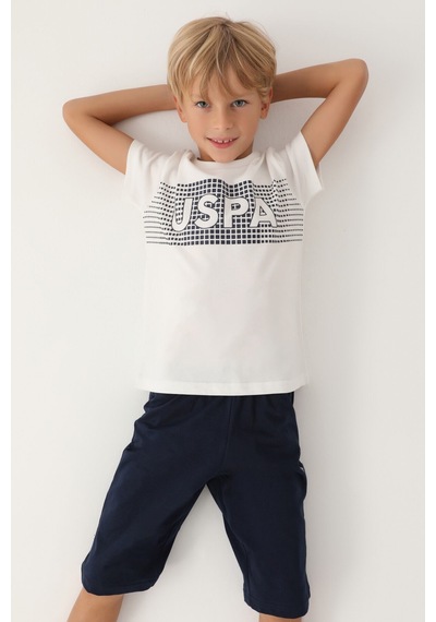 U.S. Polo Assn. Lisanslı Dotted Krem Erkek Çocuk Kapri Takım 5274-43177 Krem