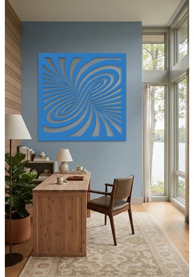 Optik İllüzyon Metal Duvar Tablosu - Metal Duvar Sanatı - Duvar Dekoru - 50 X 50 Cm Mavi