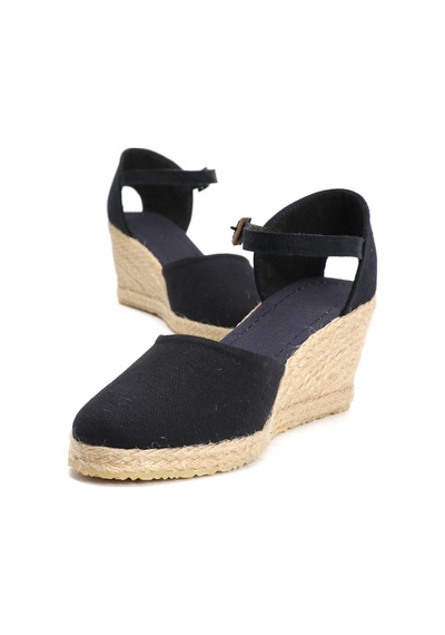 Star Tombis Gerçek Elişi Siyah Kadın Dolgu Topuk Espadril Handmade Siyah