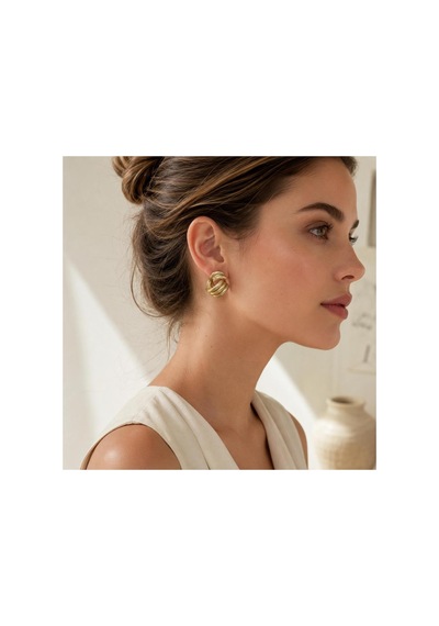Mat Gold Düğüm Formlu Kadın Çivi Küpe Modern Halka Görünümlü Gold Küpe Gold - 886716613 Gold - 886716613 Gold