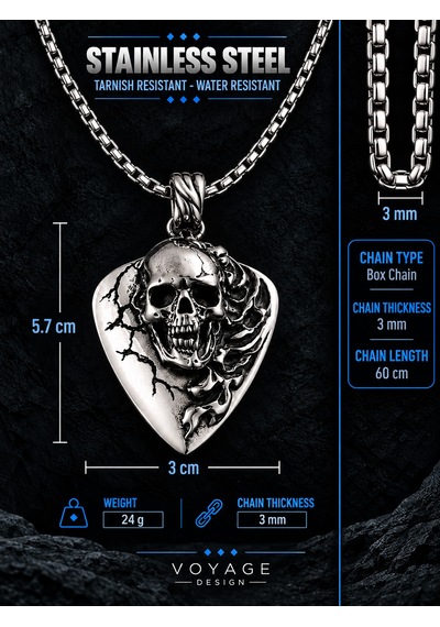 Paslanmaz Çelik Biker Rock Motorcu Tarzı 3d Kabartmalı Gotik Kafatası Kurukafa Kolye Metalik Gümüş