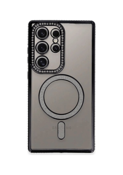 Samsung Galaxy S24 Ultra Uyumlu Kılıf Joke Simli Magneticsafe Kılıf - Siyah