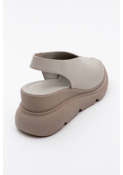 Luvishoes Luvi Shoes Sam Taş Cilt Hakiki Deri Kadın Dolgu Topuk Sandalet Taş Rengi Taş