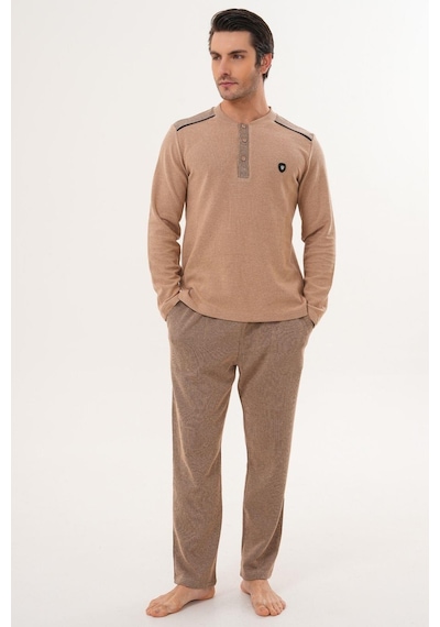 Mecit Pijama Mecit 2998 Kahve Selanik Kumaş Kışlık Erkek Pijama Takımı Kahverengi