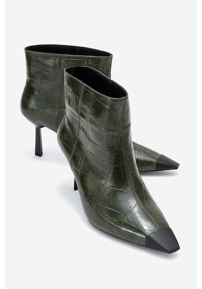 Luvishoes Luvi Shoes Rassel Yeşil Baskı Mat Burunlu Kadın İnce Topuklu Bot Yeşil