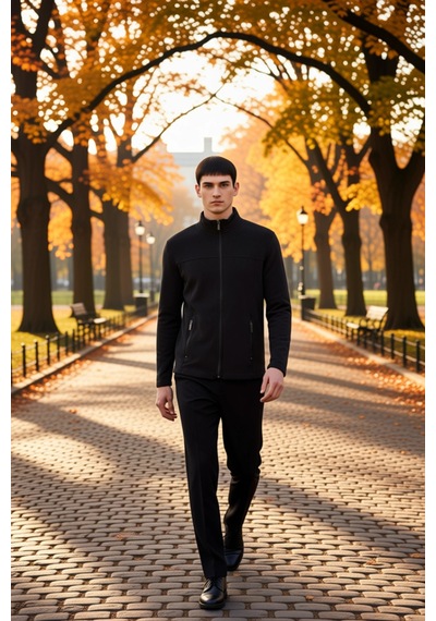 Benerly Erkek Dik Yaka Standart Kol Fermuarlı Polar Sweatshirt Fonksiyone siyah