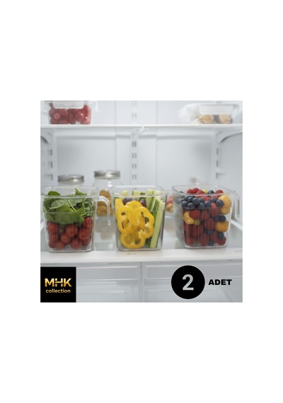 2 Adet Kristal Kulplu Kare Erzak Ve Gıda Saklama Kabı 1.6 Lt Şeffaf