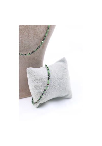 Anyolit Ruby In Zoisite Taşı Doğal Taş Kolye Bileklik Seti Fasetli Kesim 3-4 Mm Çok Renkli