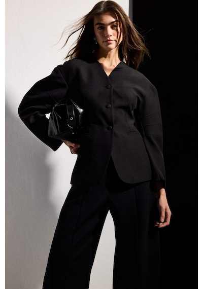 Defacto Fıtted V Yaka Krep Blazer Ceket H0904ax26smbk81 Siyah-bk81