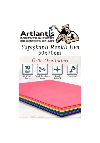 Yapışkanlı Eva 50x70 Cm 10 Renk 1 Paket Yapışkanlı Eva Süngeri 10'lu Okul Kreş Anasınıfı Elişi Etkinlikleri