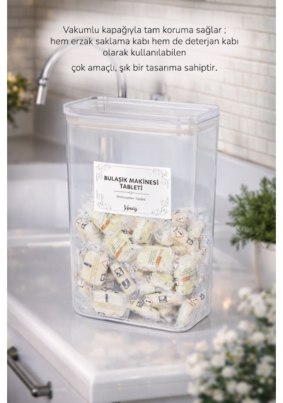 Bulaşık Makinası Tablet Deterjanlık Vakum Kapak 2900ml Şeffaf