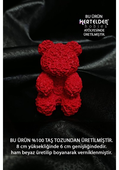 Dekoratif Kırmızı Gül Ayıcık Obje %100 Taş Tozu Dekoratif Obje