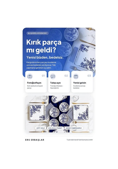 Antik Mavi 14 Parça 6 Kişilik Kare Kahvaltı Takımı, Lüx Kahvaltı Seti Diğer
