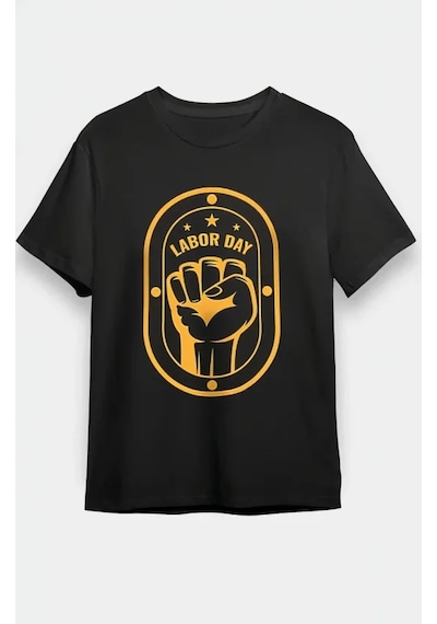 Veraura Lifestyle 1 Mayıs Labor Day Emekçi Temalı Baskılı Oversize Bisiklet Yaka T-shirt - Siyah