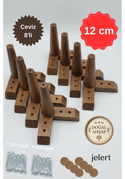 Masif Gürgen Ahşap 12 Cm Koyu Ceviz-sekizli, Mobilya Yükseltme Ayağı, Robot Süpürge Uyumlu, 1. Sınıf Gürgen Ağacı, Kanepe Berjer Koltuk Tv Ünitesi Yükseltici Ayak
