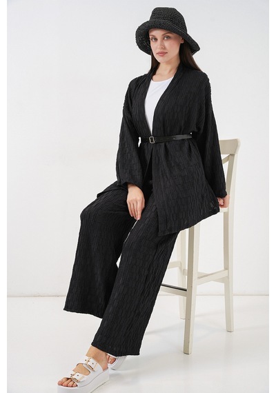 Bigdart Kadın Kimono Pantolon İkili Takım 30078 - Siyah