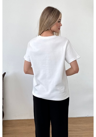 Kadın Bisiklet Yaka Basic T-shirt Beyaz - 26y Mw0000086