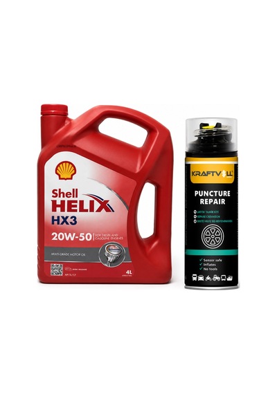 Shell Helix HX3 20W-50 Motor Yağı 4 L + Lastik Tamir Kiti 400 ML