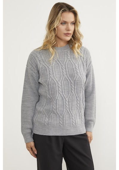 Sementa Oversize Kabartma Desenli Triko Kazak - Gri 001