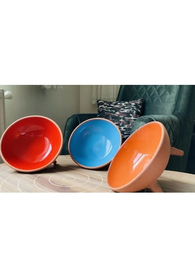 Athstore Seramik Ayaklı Sırlı Çömlek Kedi Maması Kabı
