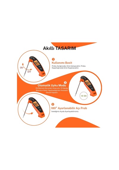 Thermopro Tp605w Ipx6 Su Geçirmez, Katlanabilir Problu Ve Arkadan Aydınlatmalı Ekranlı Anında Okunan Dijital Et Ve Diğer