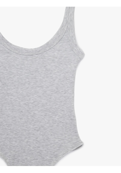 Koton Slim Fit Kolsuz U Yaka Çıt Çıt Detaylı Body Gri 6sal30149ık Gri