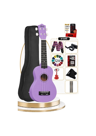 Midex Ukx-901prp Mor Soprano Ukulele Askı Çanta Metod Pena