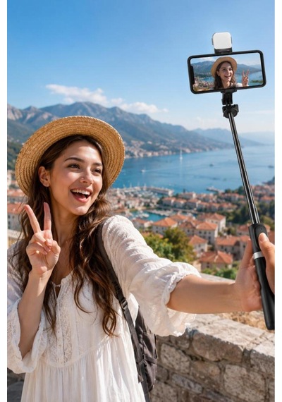 Tripod Çok Amaçlı Kumandalı Kablosuz Selfie Çubuğu Siyah