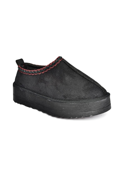 Fox Shoes R612047302 Siyah Süet İçi Tüylü Kalın Tabanlı Kadın Terlik Siyah