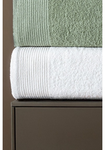 4'lü Hamam Takımı Banyo Havlu Seti 2 Adet 50x90 + 2 Adet 70x140 %100 Pamuk Yumuşak Havlu Yeşil - Beyaz