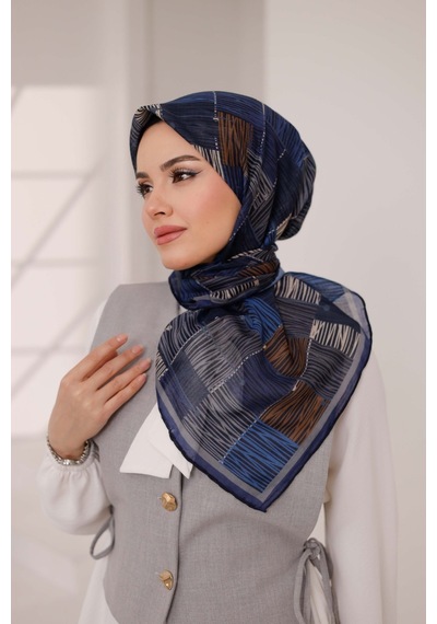 Mimiyum Nota Desen Soft Eşarp Lacivert