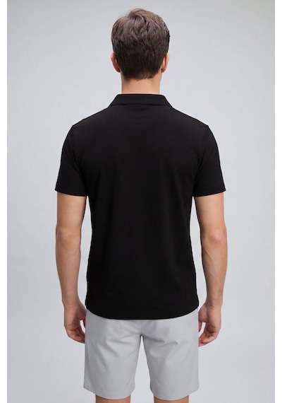 Siyah Rahat Form Yumuşak Dokulu Polo Yaka Erkek T-shirt - 88496