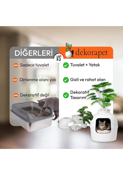 Missidea Dekorapet Dekoratif Kedi Tuvaleti Beyaz