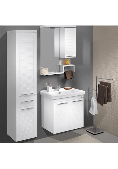 Orka Perge 65 Cm Mdf Beyaz Banyo Dolabı Takımı Ve Boy Dolabı Beyaz