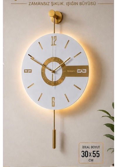 MetaQuartz Aksesuar Elite Kardelen Gold Çembersiz Model - Pilli Led Sistemi - Metal Duvar Saati