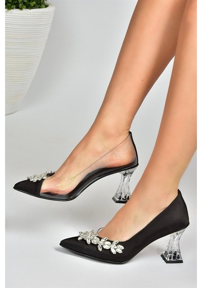Fox Shoes Siyah Saten Kumaş Taşlı Kadın Ayakkabı M246013204 Siyah