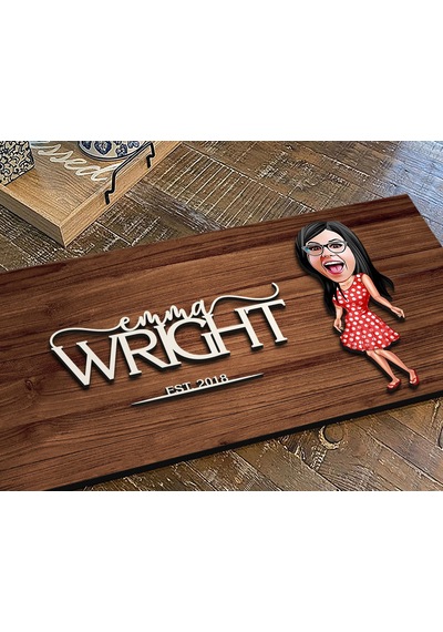 Bk Gift Kişiye Özel Kadın Karikatürlü Kabartma Figürlü Ahşap Tablo, Duvar Dekoru, Arkadaşa Hediye, Özel Tasarım Ev Hediyesi-1 Ceviz Walnut