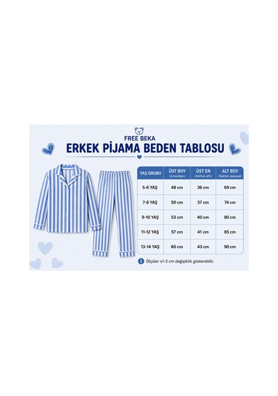 Free Beka Çocuk Önden Düğmeli Pijama Takımı Mavi Çizgili Pijama