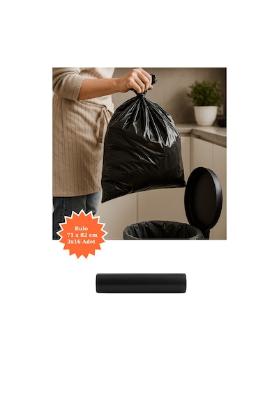 Siyah Rulo Çöp Poşeti 71x82 Cm 3x16 Adet Ev Mutfak İş Ofis Avantajlı Paket