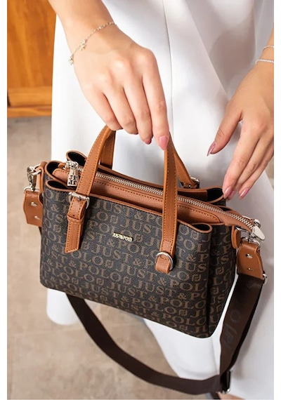 Just Polo Kadın Kabartma Desenli Lüks Omuz Çantası Shoulder Bag Kahverengi - Taba