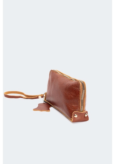 Westbag Unisex Hakiki Dana Derisi Bileklikli El Tutmalı Clutch Çanta Taba