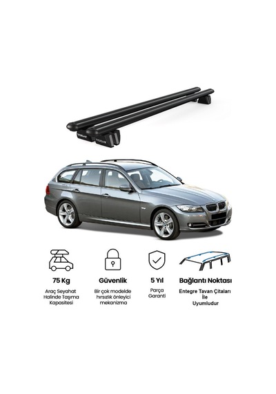 Pençe Bmw 3 Series Touring 2006-2011 Uyumlu Siyah Ara Atkı Port Bagaj Tavan Barı