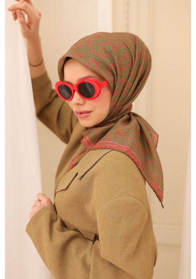 Silk Home Soft Eşarp 73077-24 Mercan, Yeşil, Haki ,taş