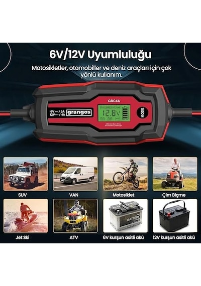 Ayrex Grangos Gbc4a 6v / 12v 120 Ah Akıllı Dijital Akü Şarj/akü Bakım/desülfatör Ve Power Supply, Otomobil/motos