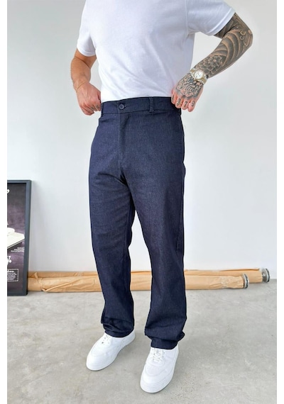 Lacivert Premium Dokulu Baggy Kumaş Pantolon Lacivert Premium Dokulu Baggy Kumaş Pantolon