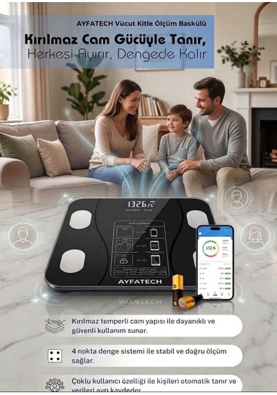 Dijital Baskül Yağ Su Kas Vücut Kitle Endeksi Kilo Ölçer Baskül