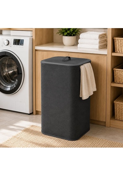 90 Litre İki Bölmeli Kirli Çamaşır Sepeti Çıkarılabilir Astarlı Kapaklı Katlanabilir Çamaşır Sepeti Laundry Basket Büyük Boy Çamaşırlık Organizer Gri Çok Renkli
