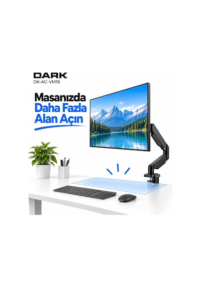 Vm18 1 Adet Monitör Takılabilen 13"-32" Uyumlu Amortisörlü, Masa Monte Monitör Kolu Dk-ac-vm18