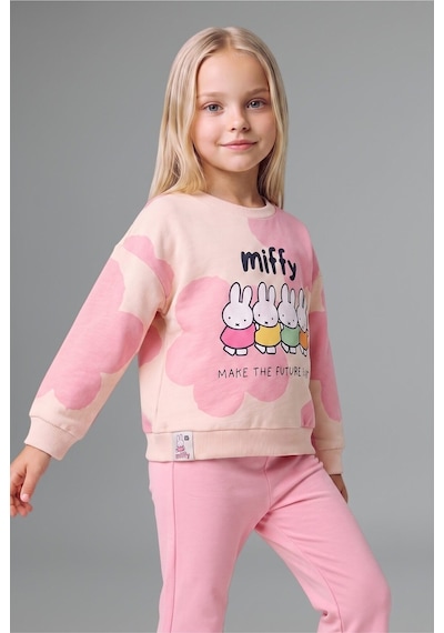 Defacto Miffy Baskılı Sweatshirt Üst İspanyol Paça Pantolon Alt 2li Takım Kız Bebek I2162a526auer233 Ekru-er233