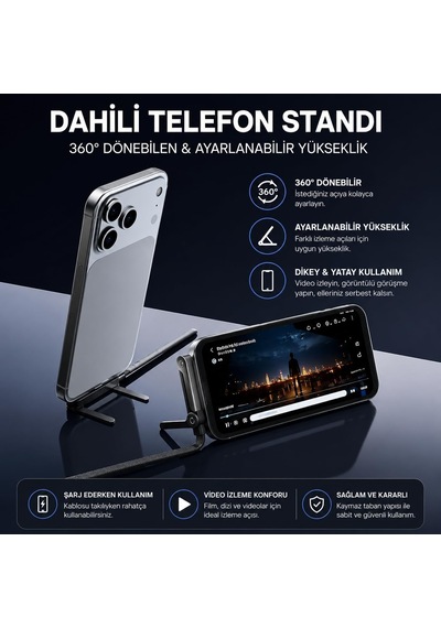 Type-c To Type-c Katlanabilir Standlı Hızlı Şarj Data Kablosu İphone Android Uyumlu 1m Siyah